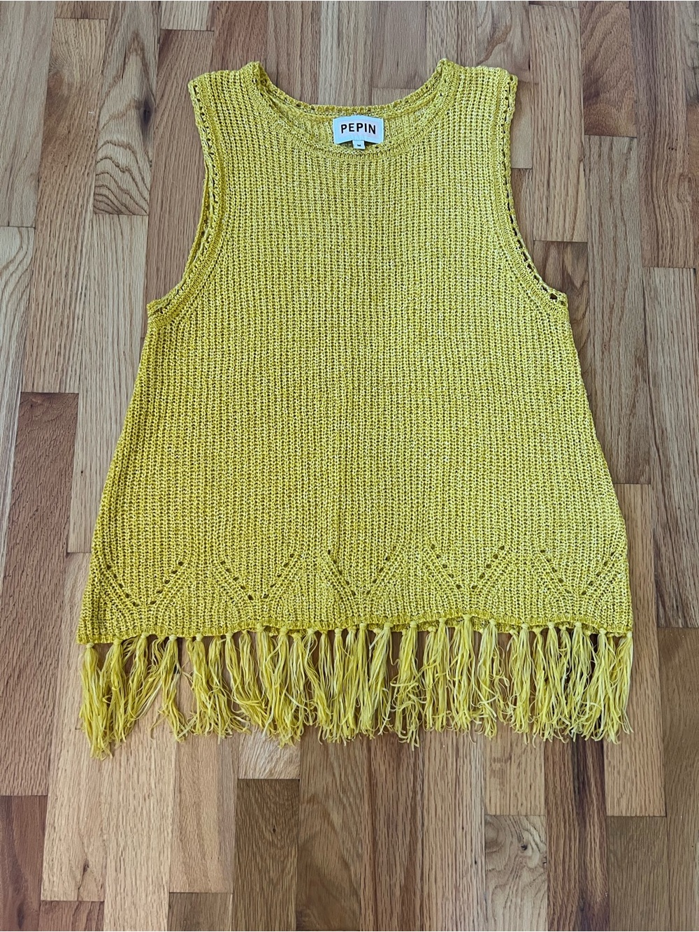 Pepin mustard yellow knit fringe sleeveless top